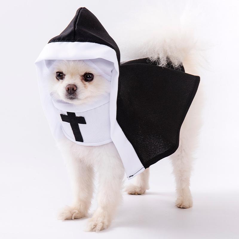 Cat Nun Costume Pet Clothes for Small Medium Dogs Cats, Funny Cosplay Photo Prop, Cute Novelty Outfit