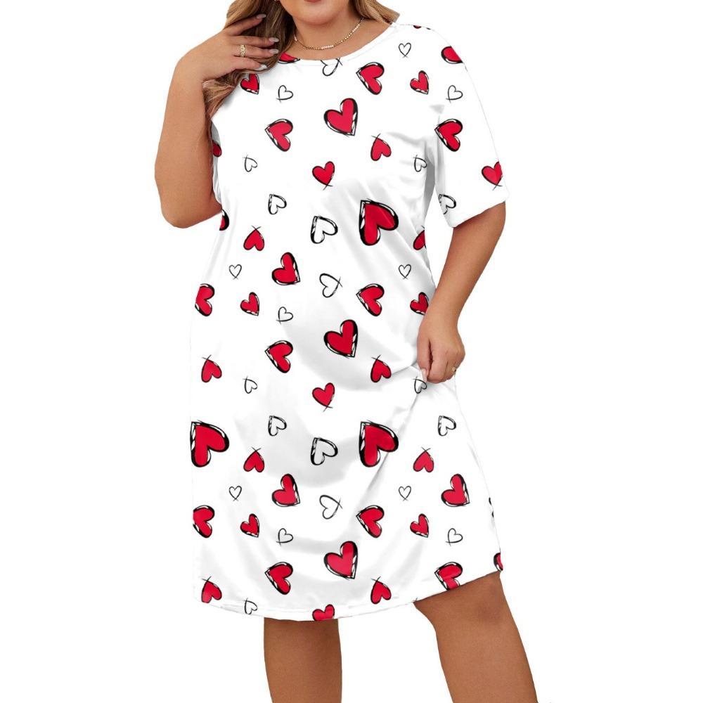 GMXIA Женская мода лето-весна бабочка сердце леопардовый принт большой размер с коротким рукавом и круглым вырезом свободные повседневные ночные рубашки платья