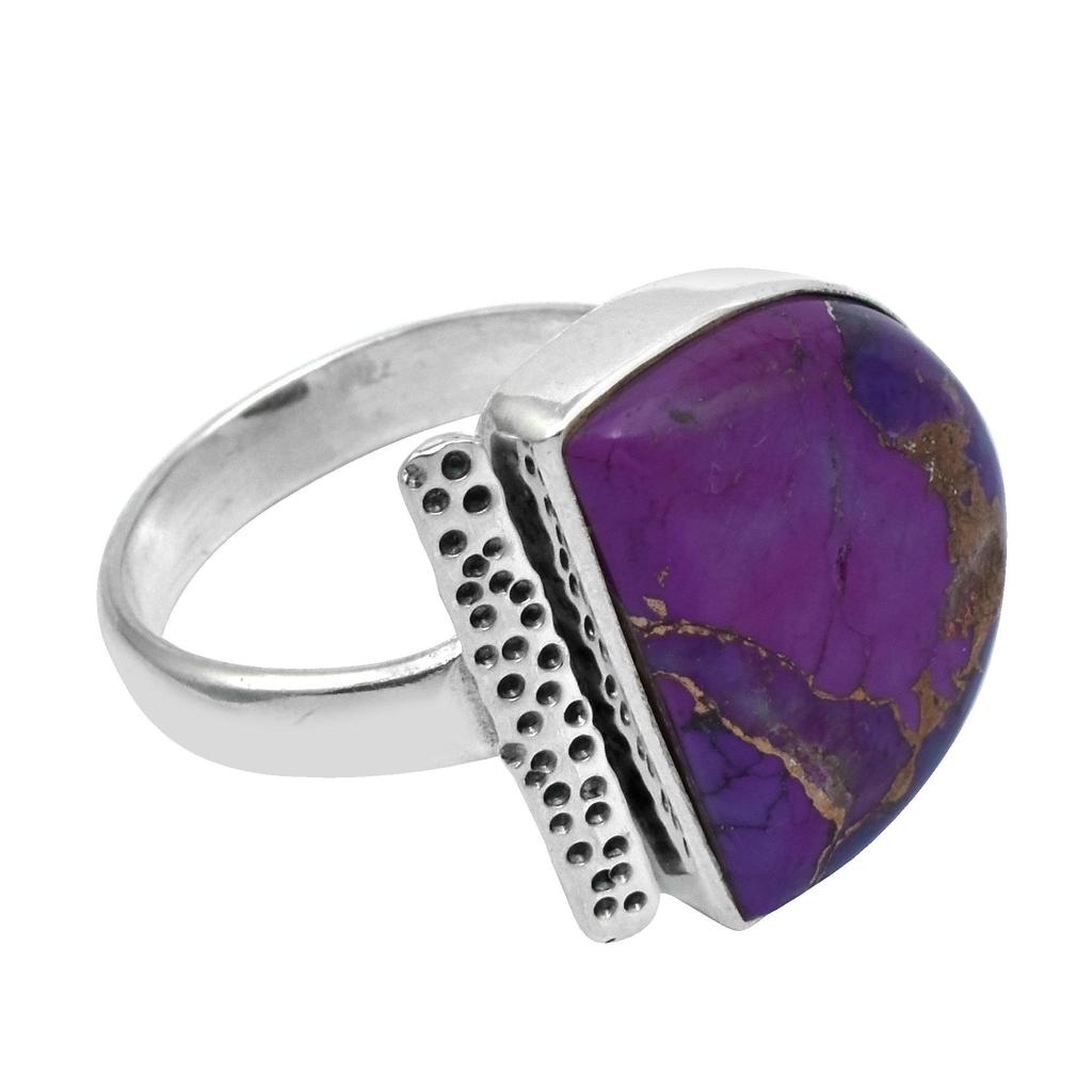 Кольцо ручной работы с натуральным фиолетовым бирюзовым драгоценным камнем из стерлингового серебра 925 пробы в форме полумесяца для женщин и девочек