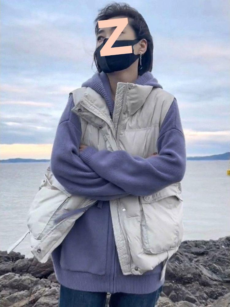 Глянцевый пуховый жилет без стирки для женщин - Осень/Зима, воротник-стойка, без рукавов, модная верхняя одежда