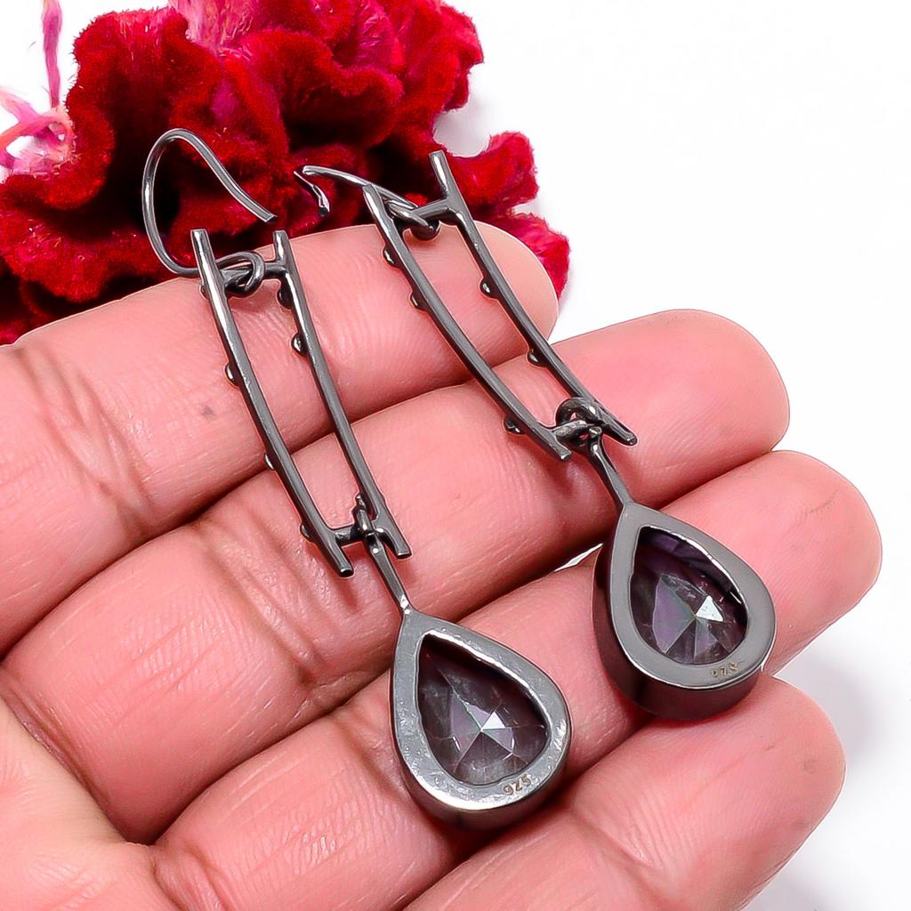 Радужный мистический топаз 925 стерлинговое серебро с черным и золотым родиевым покрытием серьга 2.42 Sku28, радужная серьга, серьга с имитацией драгоценного камня