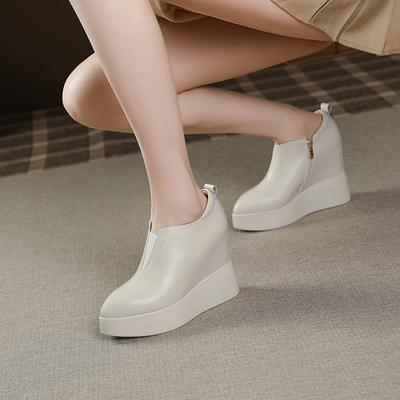 Кожаные туфли на платформе с ультравысоким каблуком 12 см 2025 новая британская подошва «маффин» с внутренней высотой, боковая молния, остроносые кожаные туфли