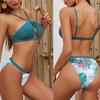 Женский комплект бикини-бандо с вырезом и принтом, с заниженной талией, купальник из 2 предметов с разрезом на шее