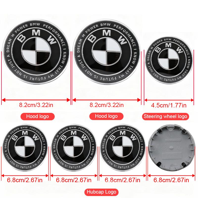 For BMW 5SE28 1/4/7Pcs Car Hood Front Rear Trunk Emblem Steering Wheel Sticker Hub Center Cap For BMW F18 F10 E64 E63 E60 E52 E83 E46 E92 E90