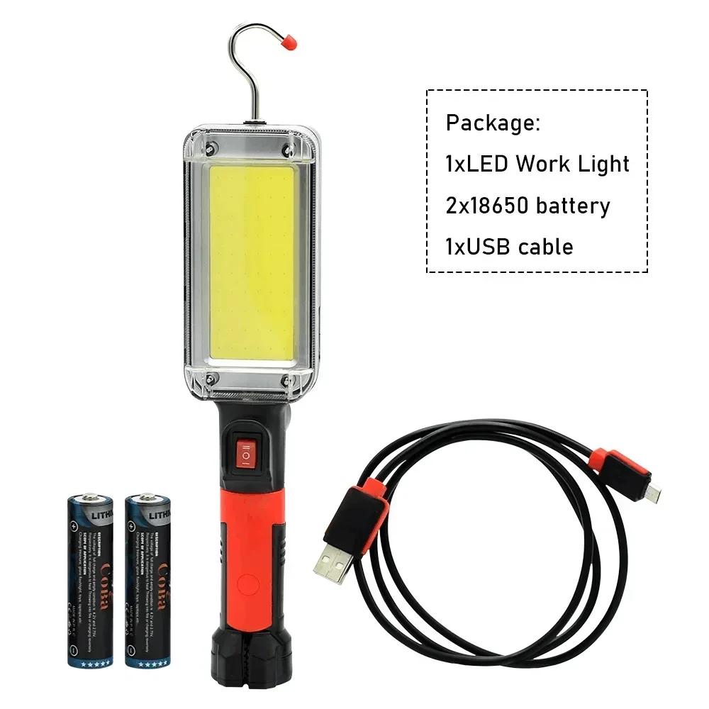 1/2/4PCS Work Light Portable Lamp Hook Magnet Camping Lamp High Low COB USB Rechargeable 18650 Flashlight Torch Work Waterproof