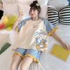 Women's Pajamas Set Summer Cute Cartoon Print Leisure Young Girls Sleepwear Short Sleeve Tops and Shorts Pijamas Women Homewear