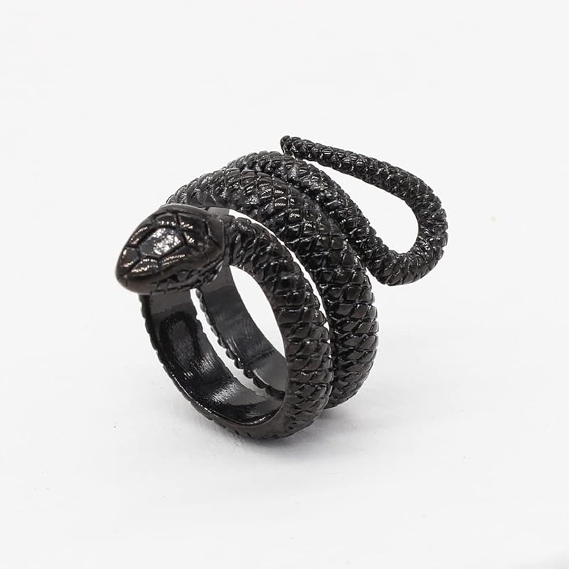[Rockyu] Ring Men's Free Size Black Snake Snake Snake Ring Finishing Titanium Ring Amulet Good Luck Amulet Ring Cool Snake Shape Free Fashion