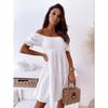 Short White Sweet off-Shoulder Collar Elastic and Waisted Ruched A- line Short Sleeve Dress Girl's Dress Dress