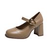 Fashion French Thick High Heels Womens Pumps Genuine Leather Platforms Buckle Strap Shallow Office Career Shoes Retro Mary Jane
