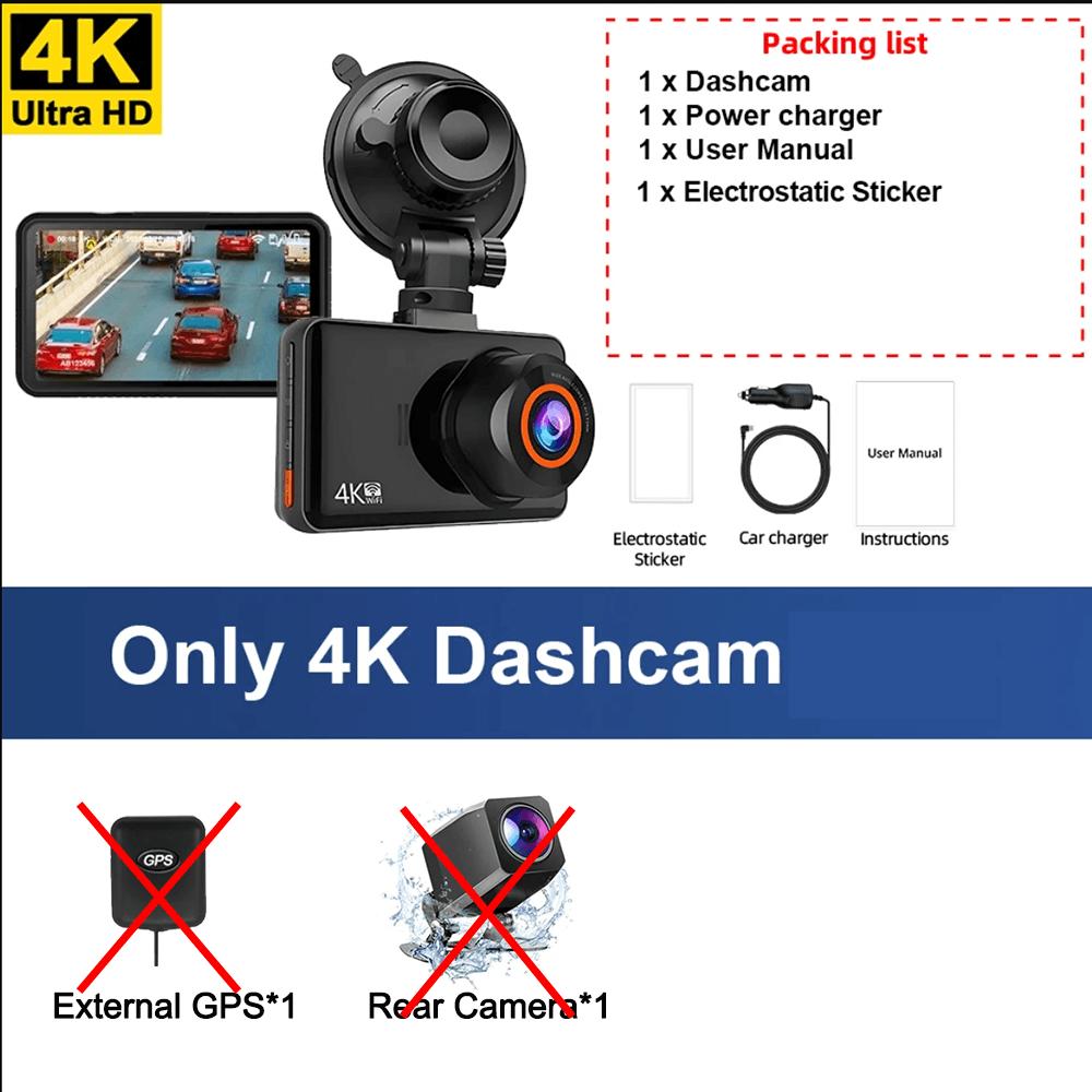 4K Car Dvr Video Recorder GPS Wifi Front and Rear Camera DashCam for Cars for Vehicle Rear View Camera Parking Monitor Black Box