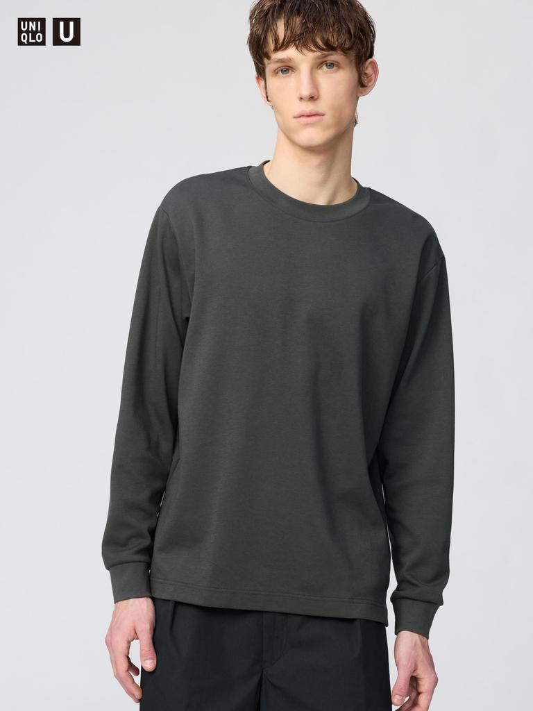 Uniqlo 486102 Хлопковая футболка с длинным рукавом и круглым вырезом AIRism ЗЕЛЕНЫЙ БЕЛЫЙ ТЕМНО-СЕРЫЙ ЧЕРНЫЙ РОЗОВЫЙ СИНИЙ ФИОЛЕТОВЫЙ Мужская Япония