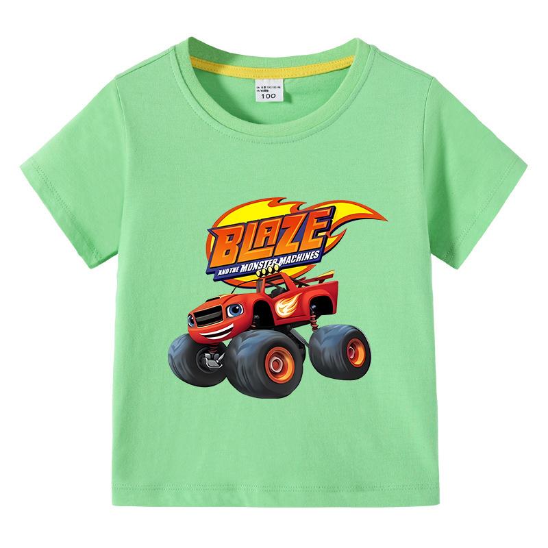 2025 Summer Kids Blaze And The Monster Machines Cartoon Funny Tshirt Childrens Short Sleeved Tees Girls Boys Tops Clothes