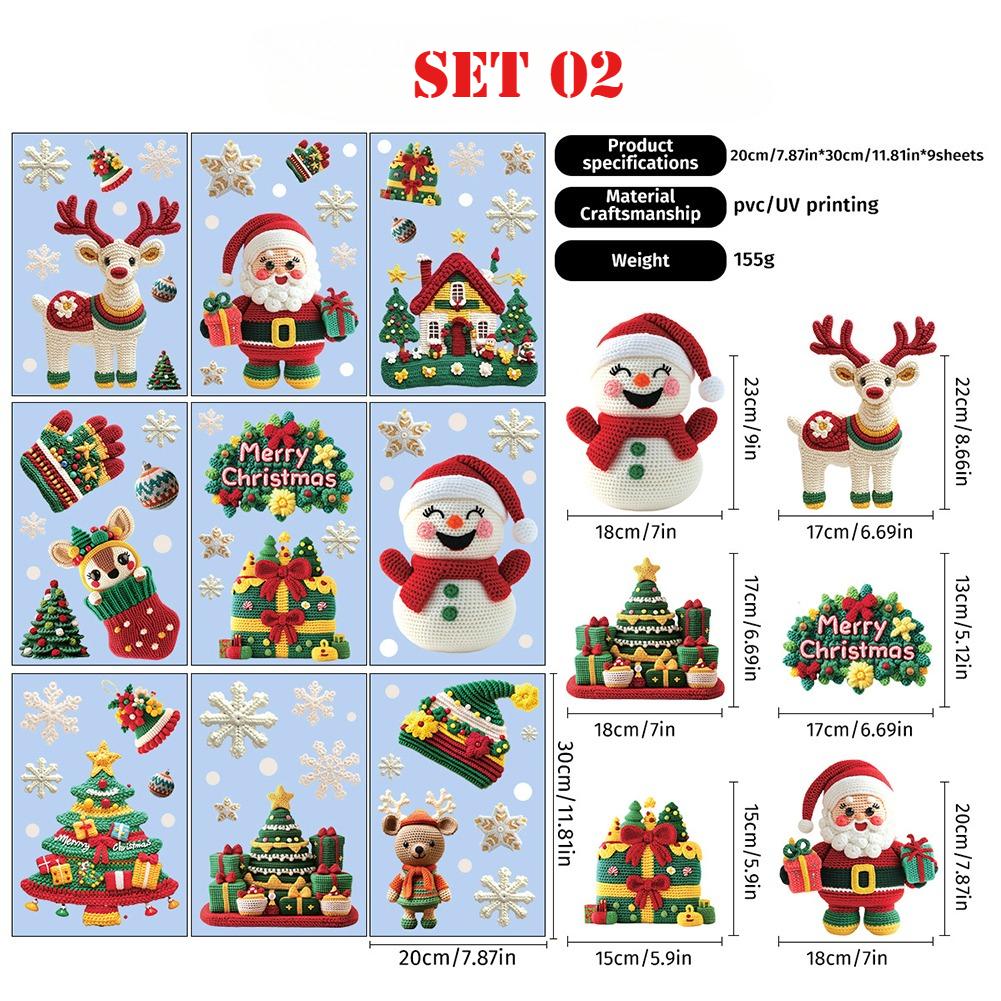 9pcs/set Christmas Static Cling Stickers Window Decals Santa Claus Scene Festive Window Decals Christmas Home Party Decor