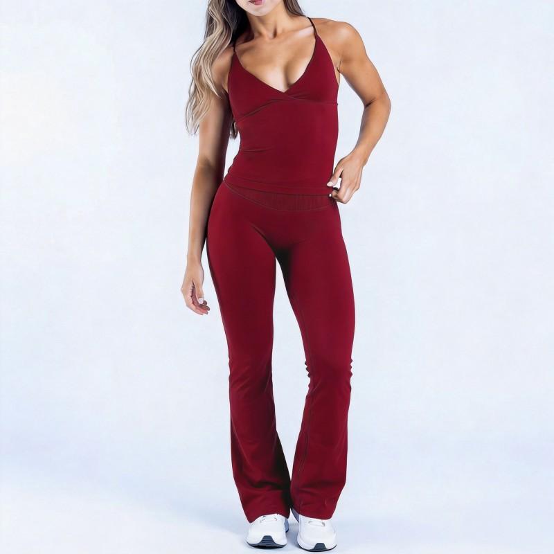 Womens Yoga Set With Built-in Bra Support High-Waisted Flared Leggings Sportswear Activewear Workout Two-Piece
