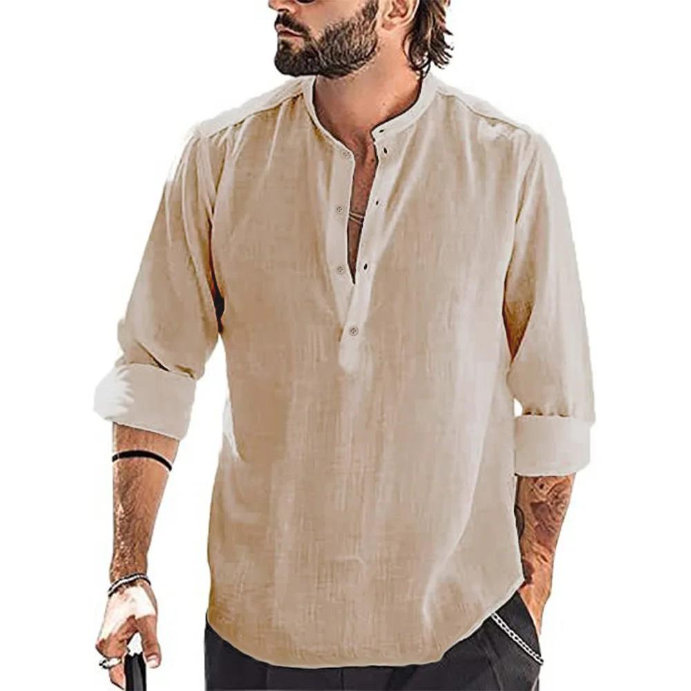 New Men's Casual Blouse Cotton Linen Shirt Loose Tops Long Sleeve Tee Shirt Spring Autumn Casual Handsome Men's Shirts