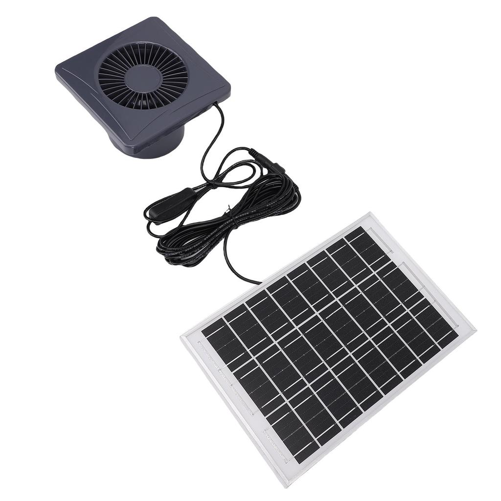 4 Inch Exhaust Fan with 6W Monocrystalline Silicon Solar Panel Grey Round Solar Vent Fan for Chicken Coop Greenhouse