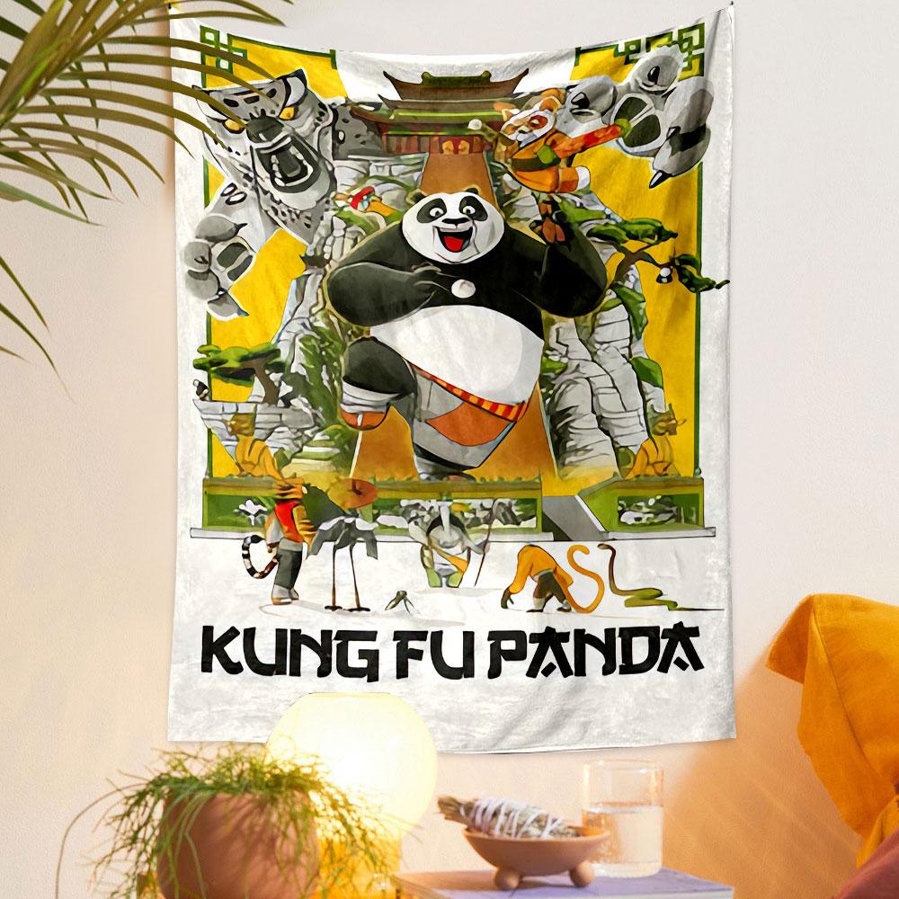 Kung Fu Panda Cartoon Tapestry Wall Hanging, Animated Comedy Poster Art, Family Wall Decor for Bedroom Living Room Dorm