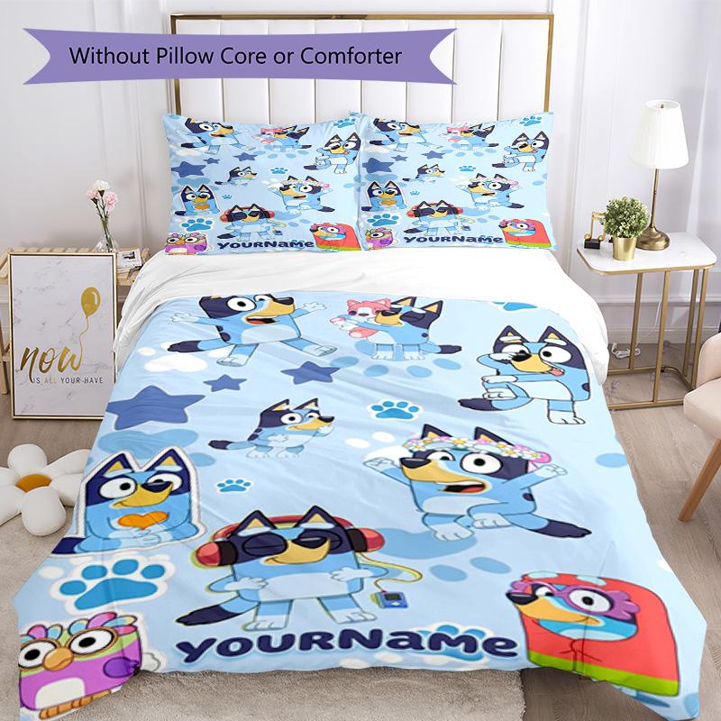 Bluey 158 Customize your name Bedding Set Breathable Duvet Cover with Pillowcases Home Decoration Birthday Gift