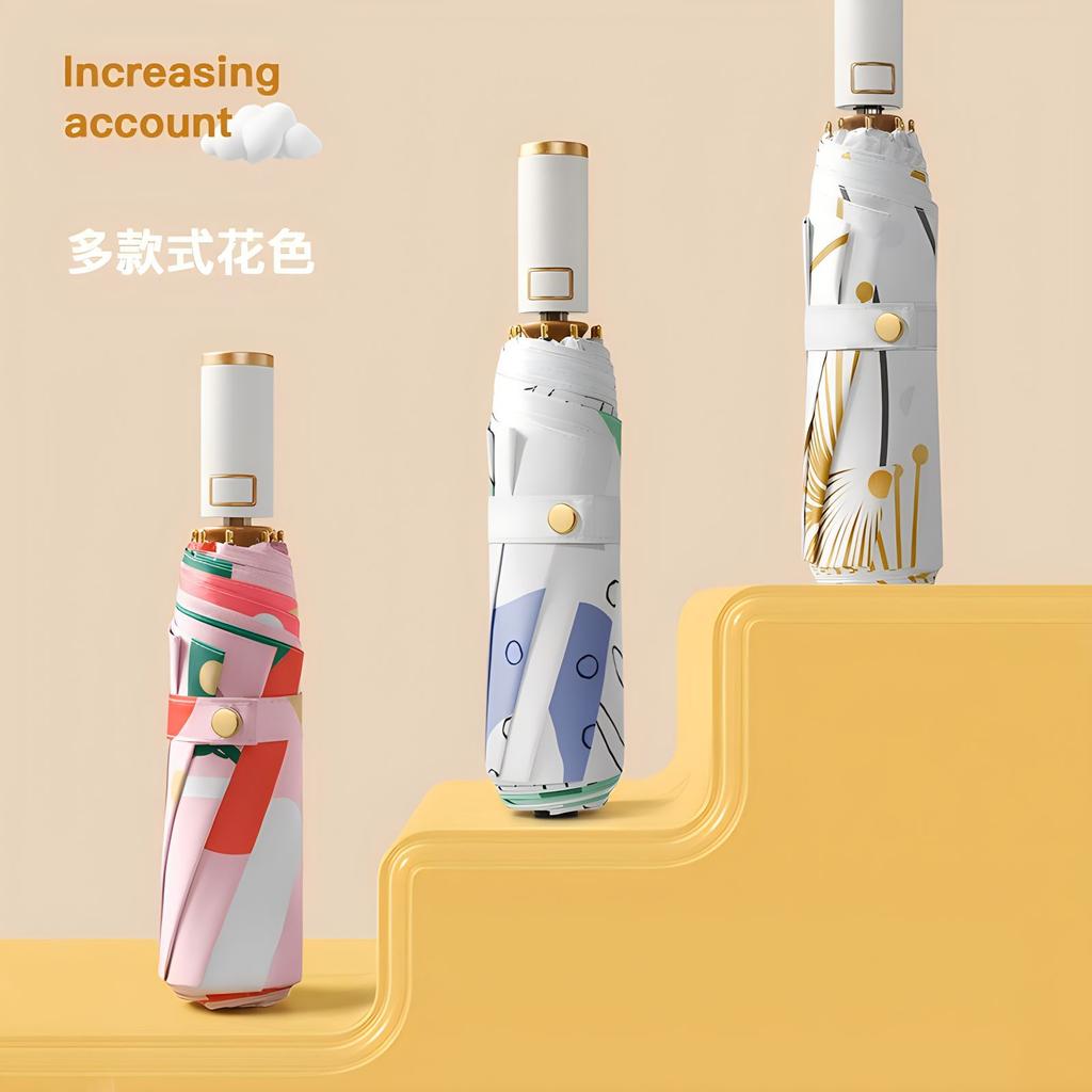 Tri-fold Automatic Folding Umbrella Vinyl Sunscreen UV Protection Sun Umbrella Korean Female Personality Creative Small Fresh