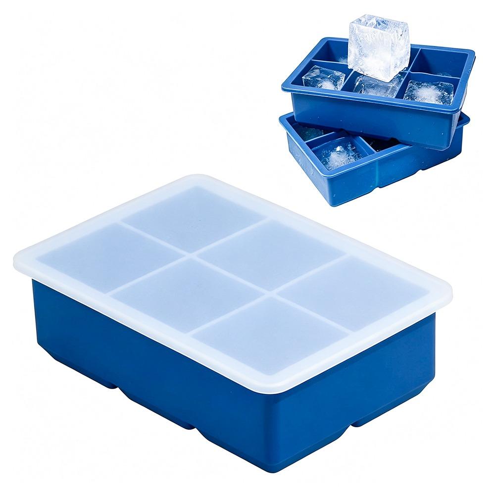 2pcs Silicone Ice Cube Molds 6 Cells Large Ice Cube Trays Reusable Ice Maker With Lid Bartender