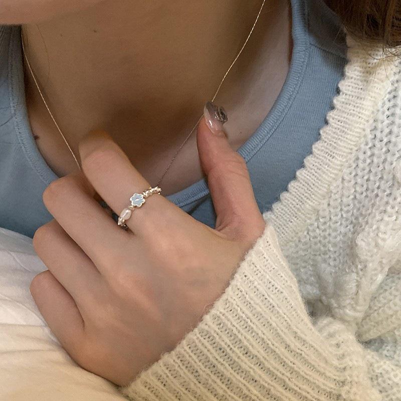 Синее жемчужное кольцо неправильной формы с глазурью-подтеком для женщин, с серебряным покрытием S925, роскошное модное кольцо-заявление