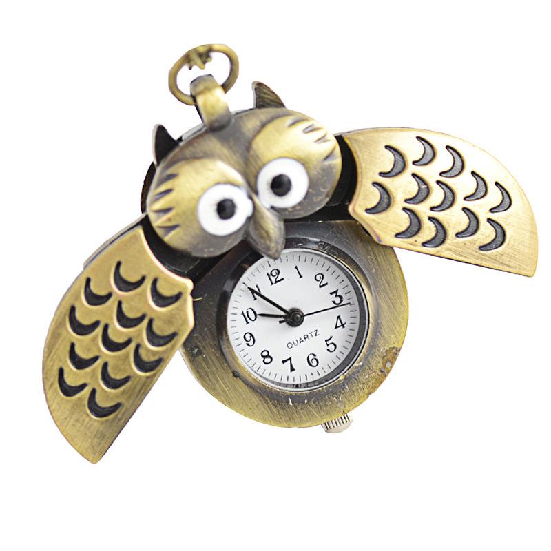 Nostalgic Antique Bronze Owl Pocket Watch with Fine Chain – Small Size (6104)