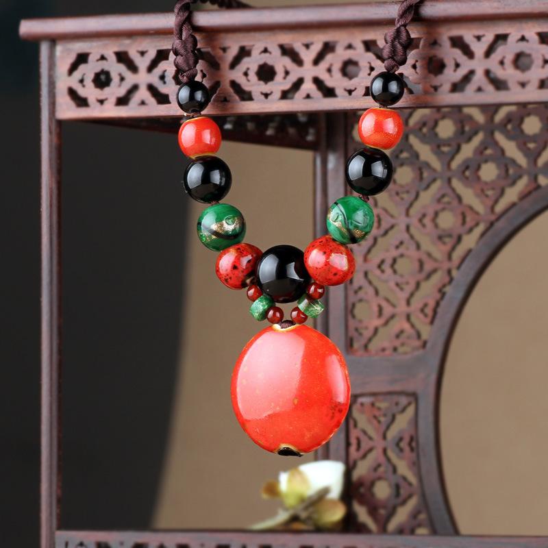 GemChic женское новое этническое керамическое ожерелье с подвеской из бисера и бусинами, винтажная регулируемая цепочка, подарок на день рождения, Рождество