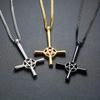 New Inverted Cross Pentagram Star Pendant Necklace For Men Lucifer Satan Male Jewelry
