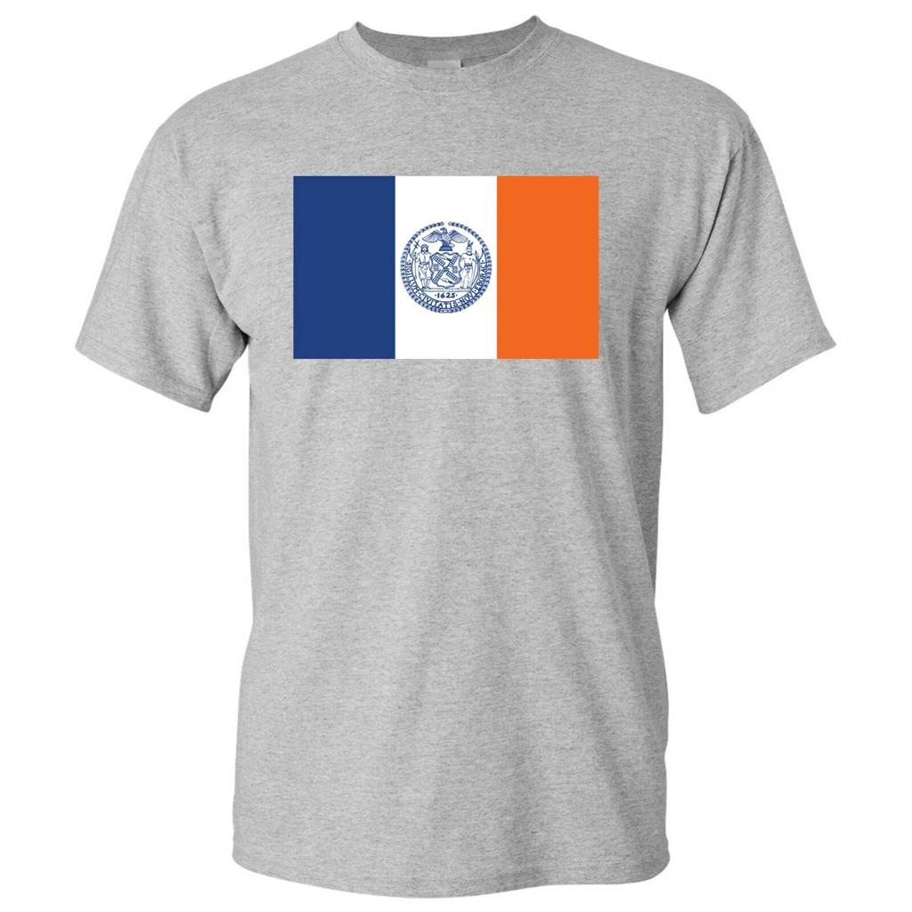 New York US City Flag Basic Cotton T-Shirt - Sport Grey
