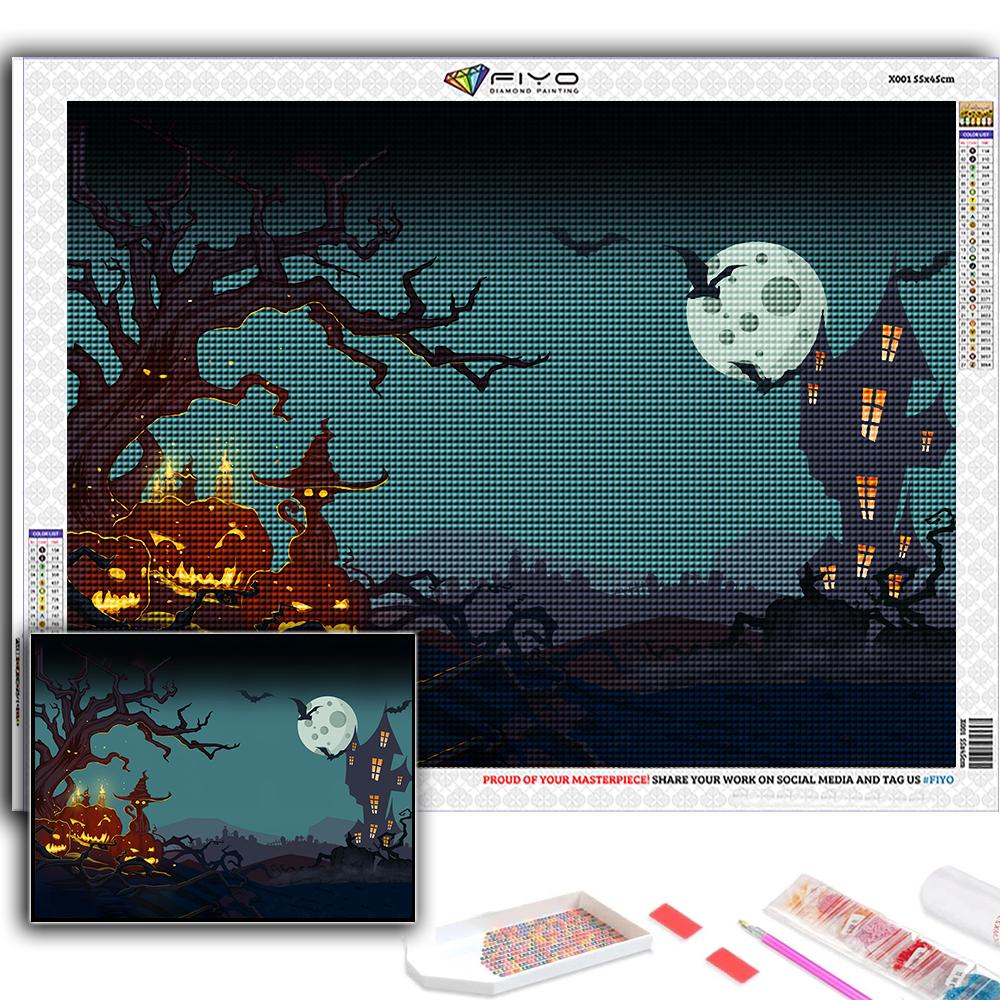 5D DIY Diamond Embroidery Halloween Scary Pumpkin And Castle Diamond Painting Mosaic Home Decoration