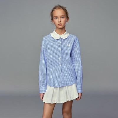 Рубашка в клетку с длинным рукавом и воротником-жабо для девочек ELLE KIDS