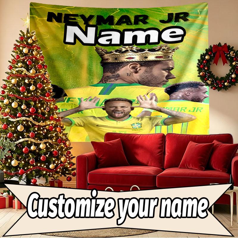 Custom Name Personalized Neymar Jr Print Tapestry, Wall Art Decor, Bedroom, Dorm, Apartment, LivingRoom, Party Backdrop, Gift for Birthday