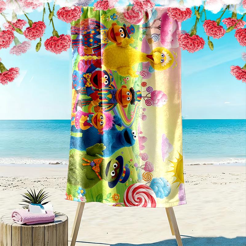 Sesame Street4 Print Beach Towel, Large Soft Quick Dry Towel for Beach Camping Swimming