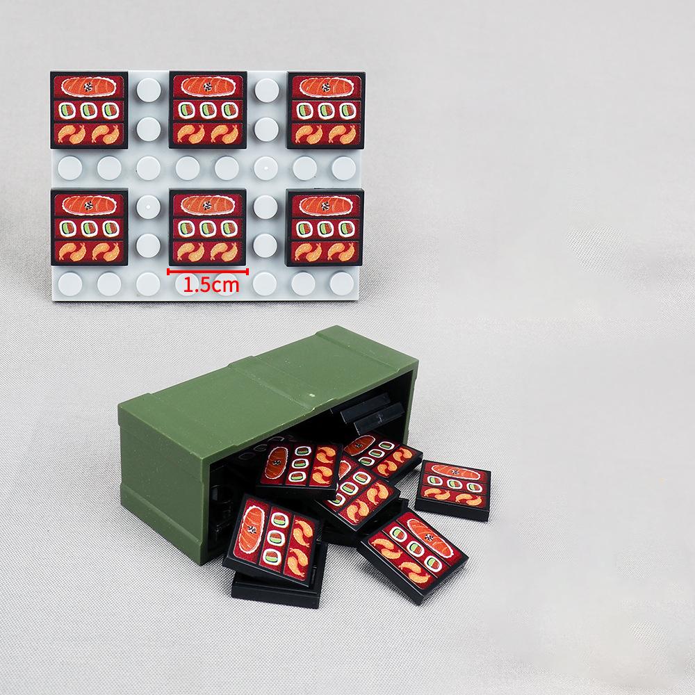 Non-Toxic Moc 10Pcs Printed 3068 2X2 Sushi Lunch Pattern Building Blocks Food Pay House Decoration Bricks Particle Toy Children Kid Gifts