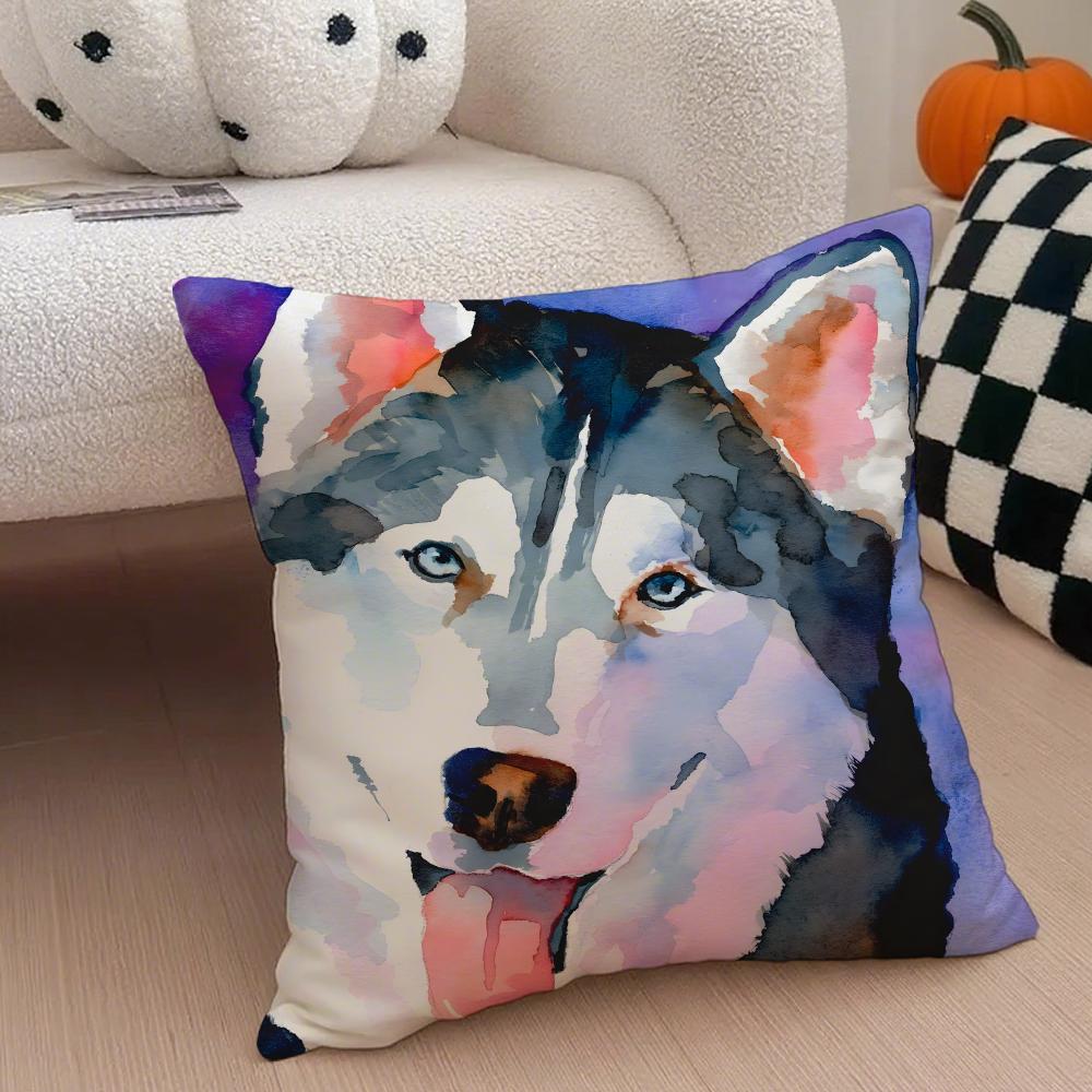 Cute funny Siberian Husky Cushion Cover Throw Pillow Cover Hidden Button Durable Polyester Chair Cushion