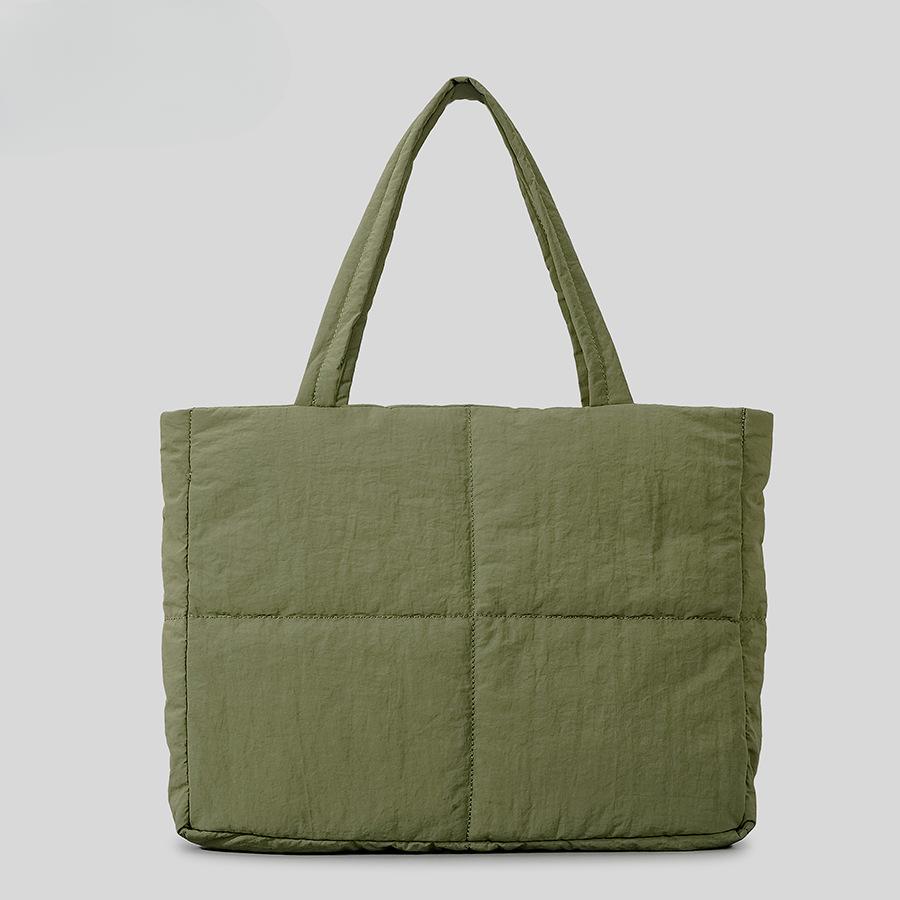 Большая вместительная сумка из нейлонового хлопка с наполнителем, женская модная простая мягкая клетчатая сумка через плечо, сумка-пуховик