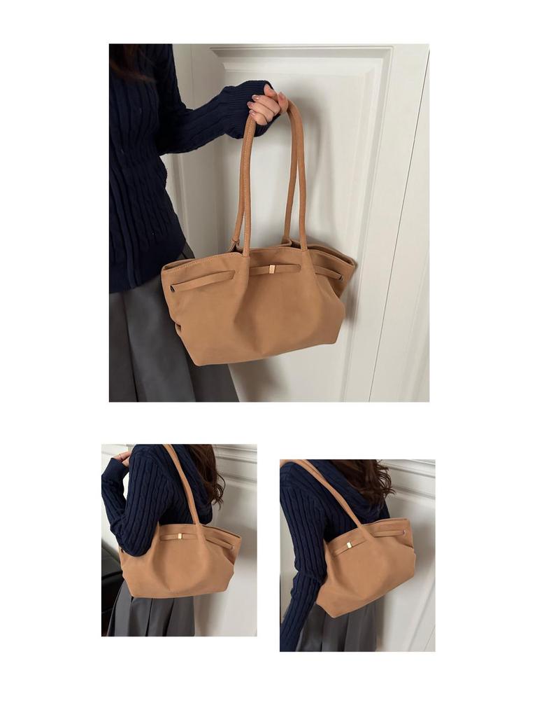 Women's Suede Pleated Tote Bag - Large Capacity, Retro Korean Style Shoulder Handbag for Autumn/Winter 2025