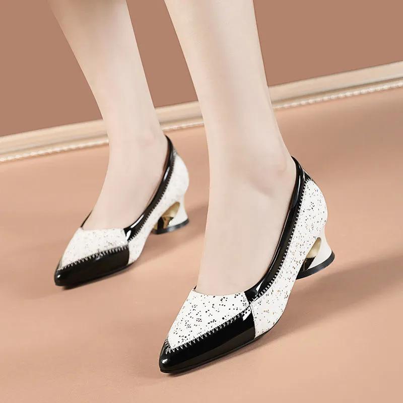 Fashion Female Fashion Sweet Black Real Leather Spring & Autumn High Heel Shoes Women Beige Office & Party Pumps Sapatos Femininas E458