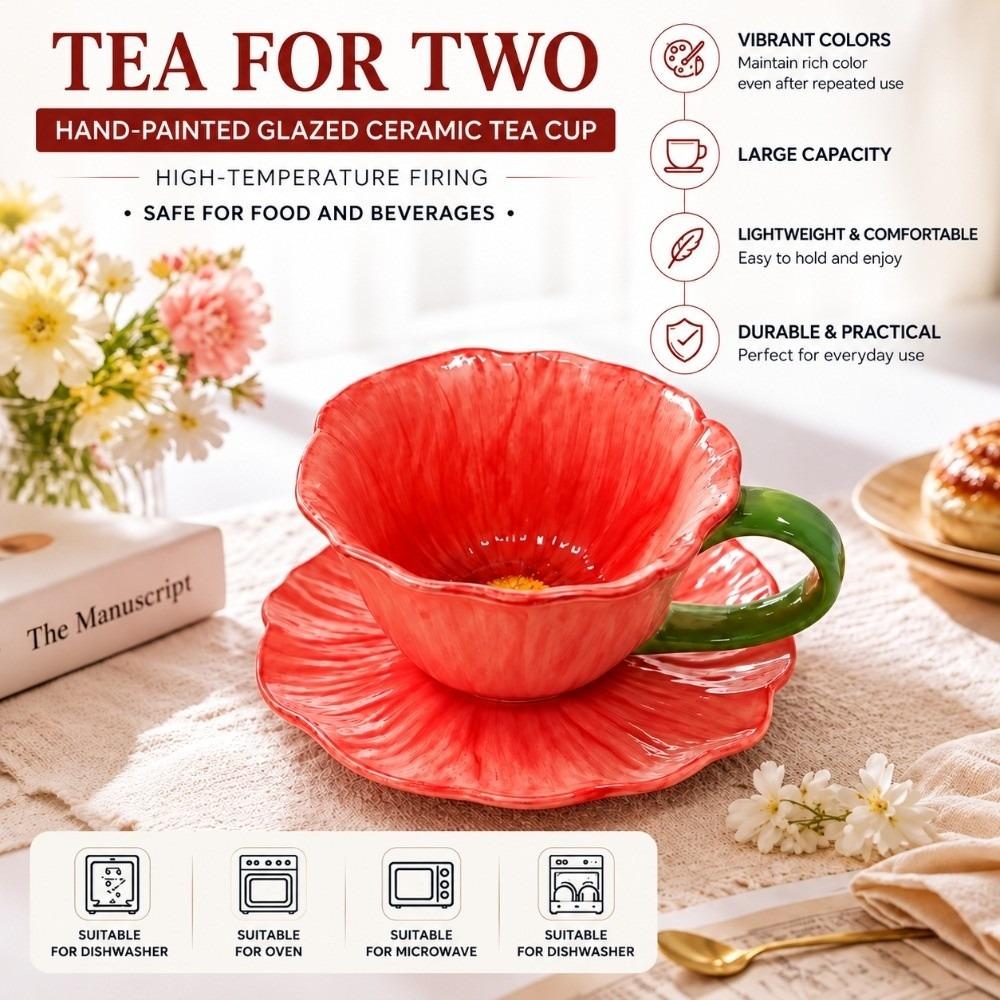Tableware Ceramic Coffee Cup Saucer Set Flower Shaped Ceramic Coffee Mug Wedding Party