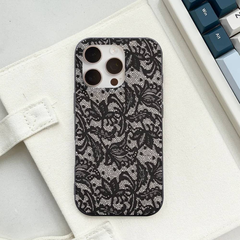 Black Lace Pattern Personalized Mobile Phone Case For IPhone 17 16 15 11 12 13 14 Pro Max Soft Corrugated Silicone Cover Case