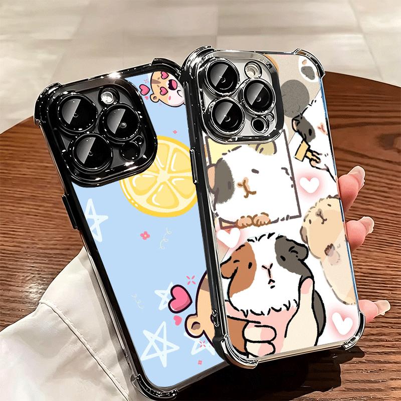 Мультяшный Милый Хомяк Покрытие Чехол Для Телефона Для Iphone 16 17 Pro Max Air 16E 14 15 Plus 12 13 Mini Противоударный Подушка Безопасности Чехол