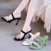 Small High Heels Are Not Tired of Feet 2024 European and American Summer New Rhinestones with Internet Celebrities Cool Slippers High Heels Sandals