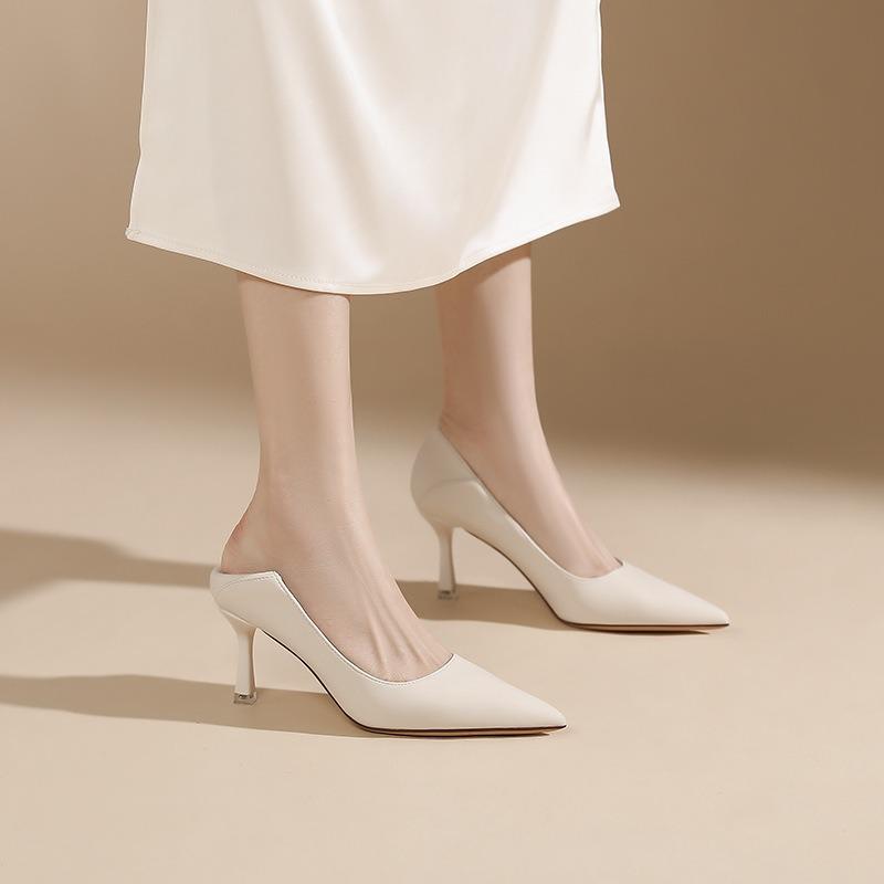 7-Sexy Solid Color Pointed Stiletto High Heels Women's Simple Two Wear Professional Work Women's Single Shoes