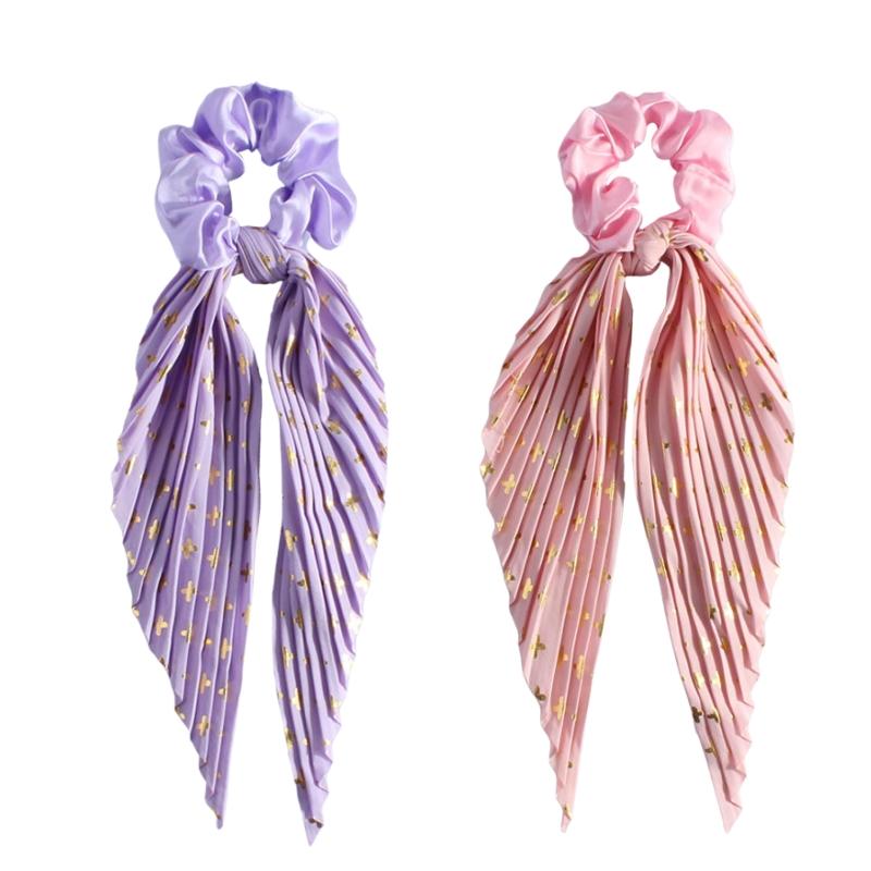 Women Hair Ring with Ribbon Sweet Style Pleated Scrunchies for Girls Elegant Elastic Hair Rubber Bands Girls Hair Tie Headdress
