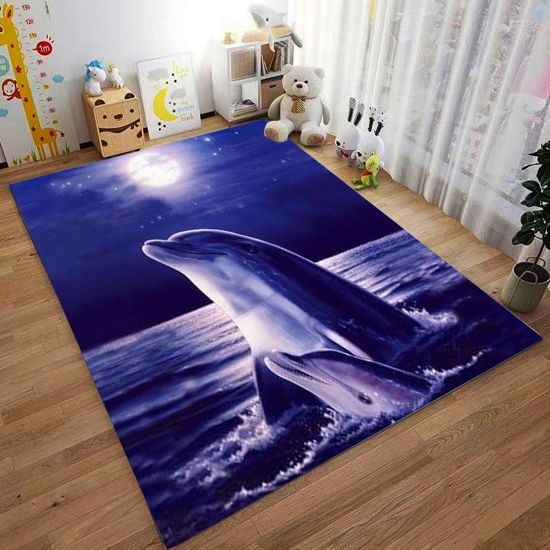 Dolphins Under Moonlight Ocean Scene Carpet for Bedroom Decor Suitable for use as an anti-slip for living room bedroom sofas