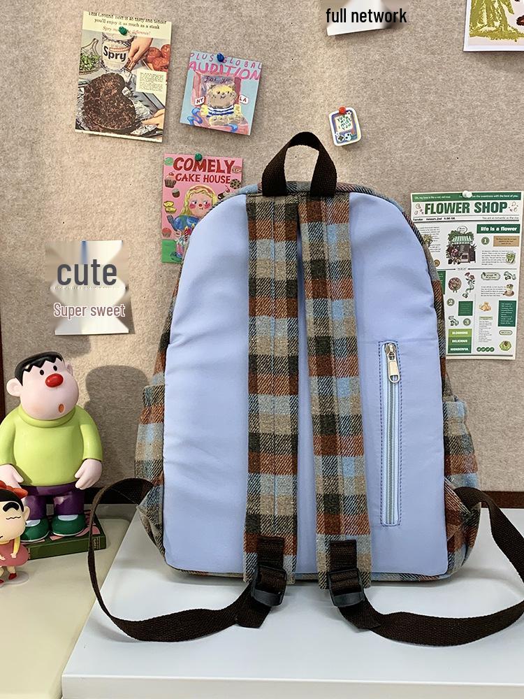 Очаровательный рюкзак в клетку твид с таксой для девочек - от учениц средней школы до студенток колледжа (Коллекция Осень/Зима 2025)