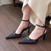 Fashion Shoes for Women 2024 Slingbacks Women's High Heels Pointed Toe Dress Pumps Women Bow Tie Ankle Buckle Strap Thin Heels Sandals