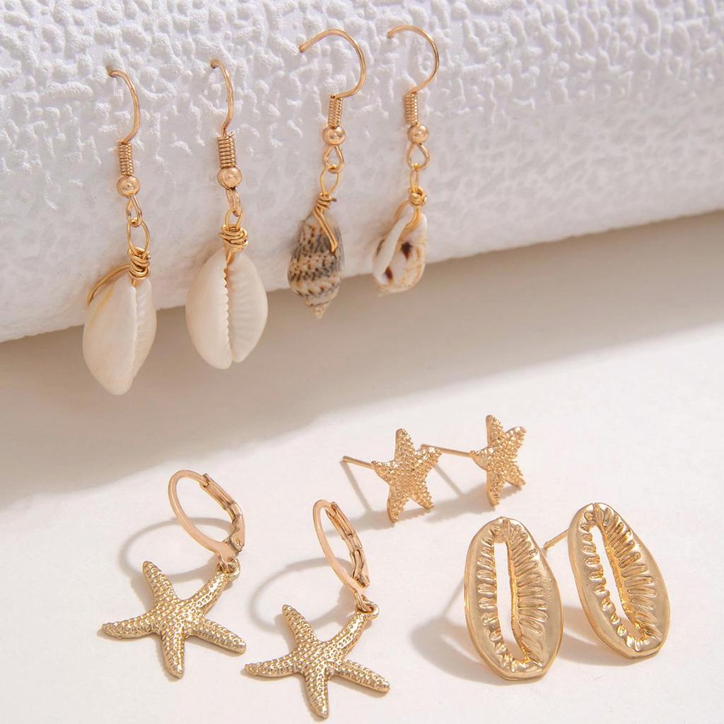 10PCS Bohemia Shell Starfish Conch Drop Earrings Set Jewelry for Women Girls Beach Bijoux Simple Style