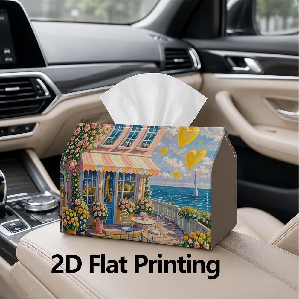 1pc, 2d Flat Printing, Tissue Box Beautiful Seaside Villa with Balloons Pattern Printed Tissue Box, Suitable for Bathrooms, Living Rooms, Bedrooms, Dr