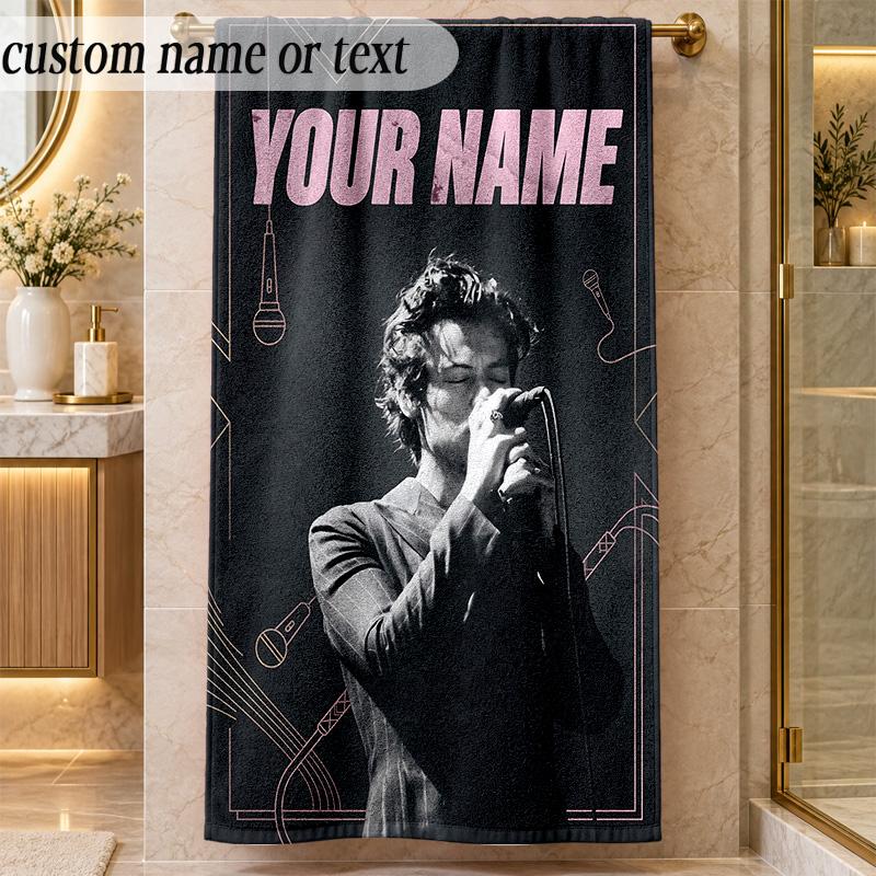 Beach TowelHarry Styles Custom Name Text Personalized Soft Towel for Beach Pool Indoor Home Decor Gift